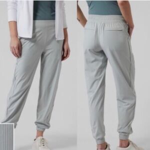 Athleta Brooklyn Textured Jogger Pant in a gray/green striped color